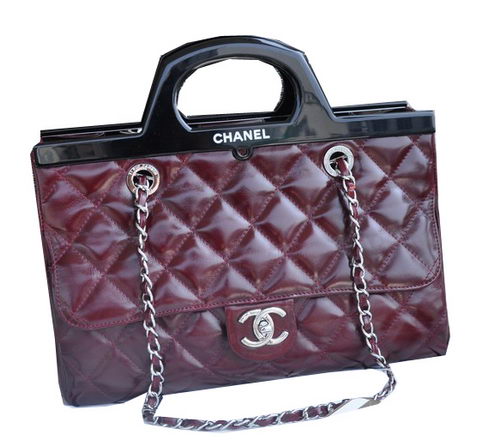 Chanel Shopping Bag Iridescent Leather Rigid Handles A92580 Burgundy