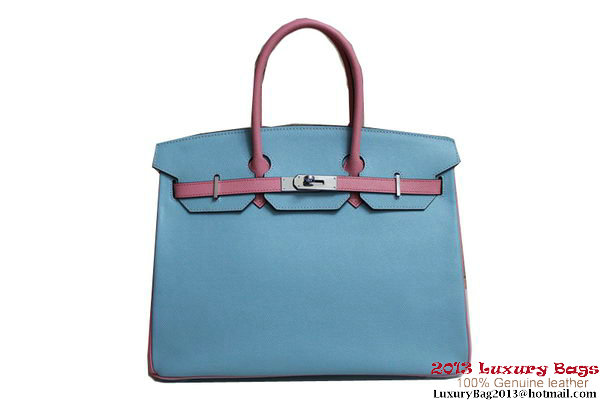 2013 Hot Sale Hermes Birkin 35CM Tote Bag Calf Leather Pink&Light Blue