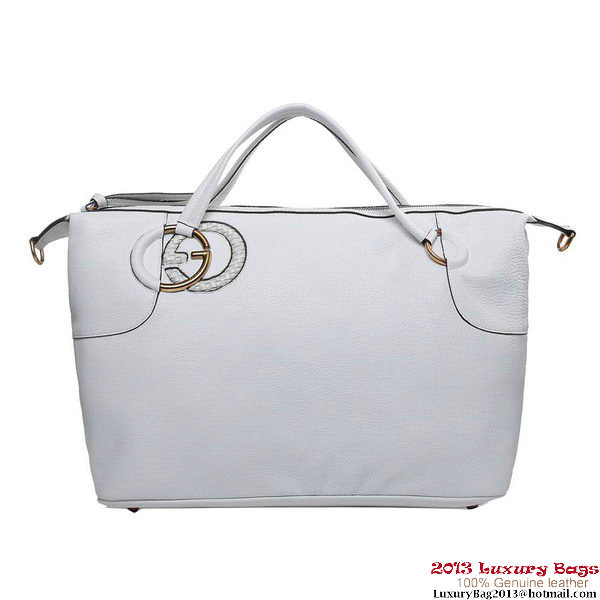 Gucci 309529 A7MPT 9022 Twill White Leather Top Handle Bag