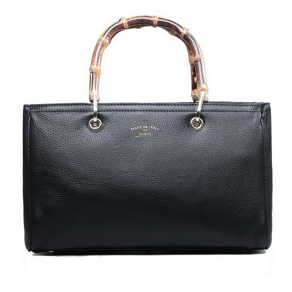 Gucci 323660 Black Bamboo Shopper Calf Leather Tote Bag