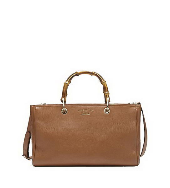 Gucci 323660 Brown Bamboo Shopper Calf Leather Tote Bag