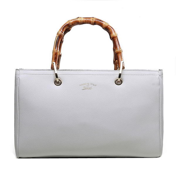 Gucci 323660 White Bamboo Shopper Calf Leather Tote Bag