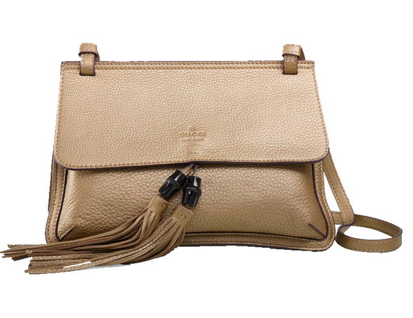 Gucci Bamboo Daily Leather Flap Shoulder Bag 370826 Gold