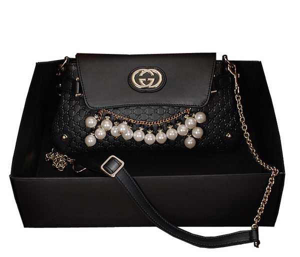 Gucci Black pearl leather Chain Shoulder Bag 336747