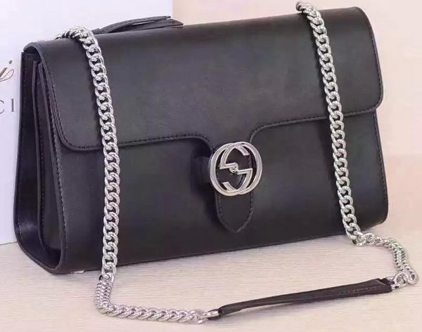 Gucci Interlocking Leather Shoulder Bag 387604 Black