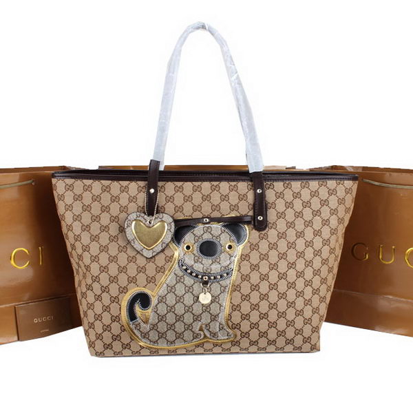 Gucci Joy Supreme Dog Canvas Shoulder Bag 212374 Brown