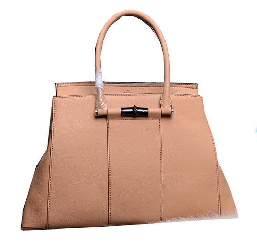 Gucci Lady Bamboo Leather Top Handle Bag 370815 Apricot