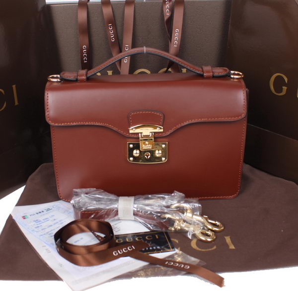 Gucci Lady Lock Calf Leather Briefcase Clutch 331823 Brown