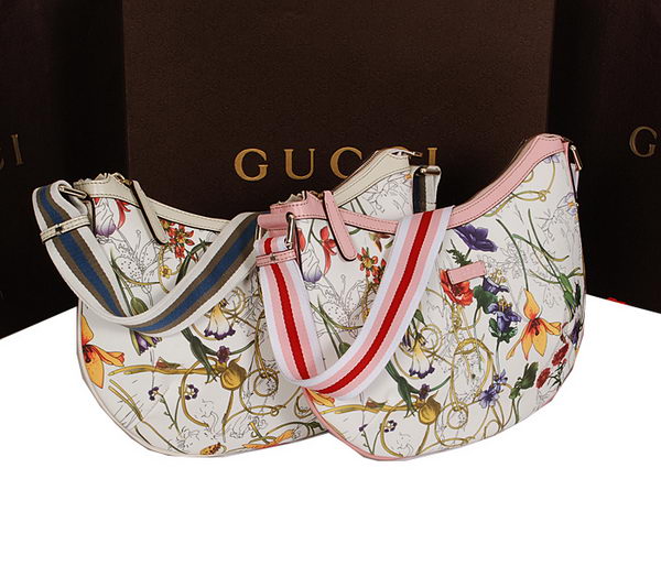 Gucci Medium Flora Leather Messenger Bag 181092 OffWhite&Pink