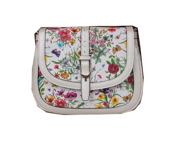 Gucci Nice Flora Leather Shoulder Bag 336749 White