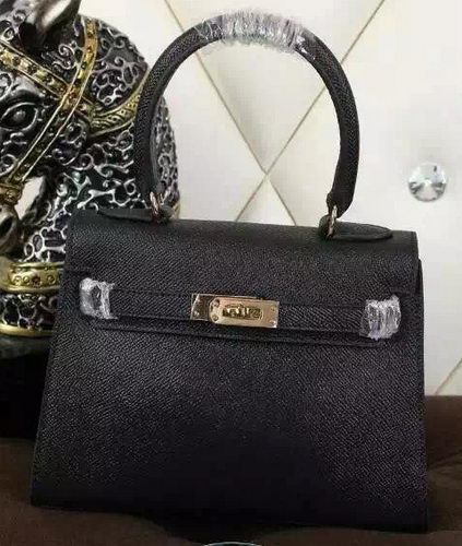 Hermes Kelly 20cm Tote Bag Litchi Leather K20 Black