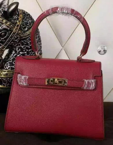 Hermes Kelly 20cm Tote Bag Litchi Leather K20 Burgundy