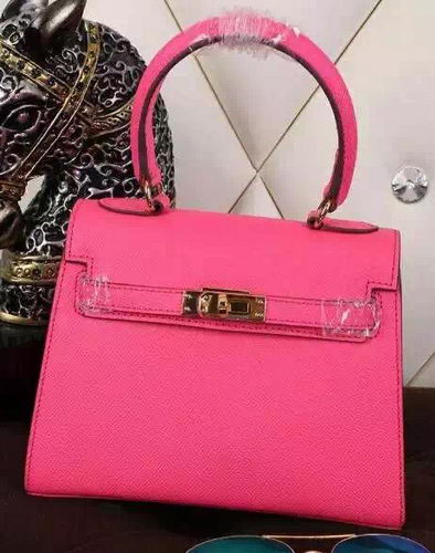 Hermes Kelly 20cm Tote Bag Litchi Leather K20 Rose