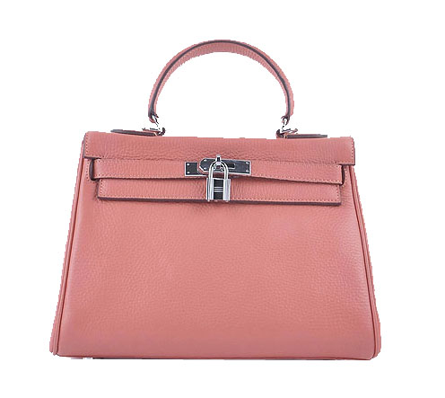 Hermes Kelly 28cm Shoulder Bags Light Pink Grainy Leather Silver