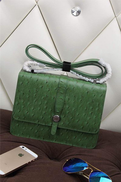 Hermes Ostrich Leather Flap Shoulder Bag H8075 Green