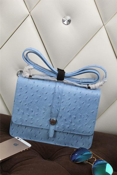 Hermes Ostrich Leather Flap Shoulder Bag H8075 SkyBlue