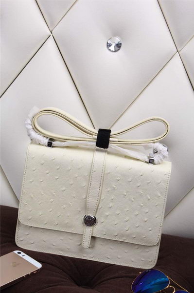 Hermes Ostrich Leather Flap Shoulder Bag H8075 White