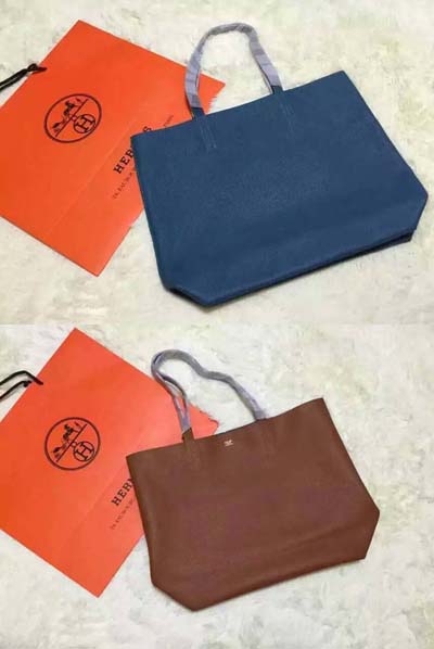 Hermes Shopper Double-Sided Bag Original Leather HS1209 Blue&Wheat