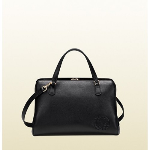 Gucci Label Pelle Nero Tote Acquisto Online