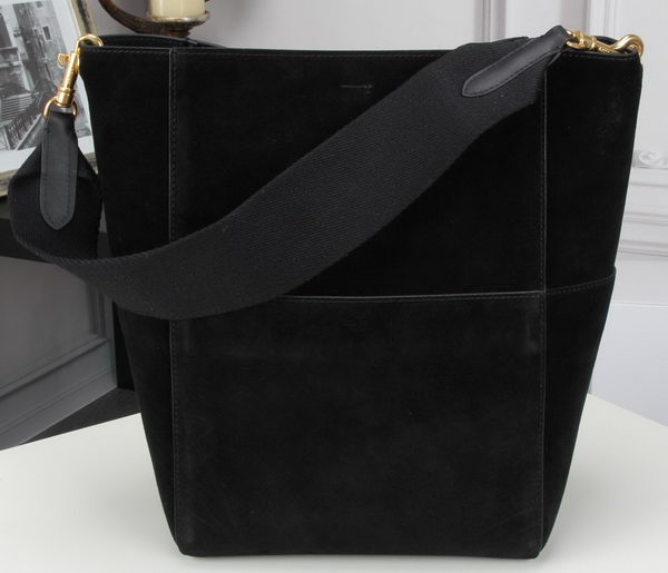 CELINE Sangle Seau Bag in Original Suede Leather C3360 Black