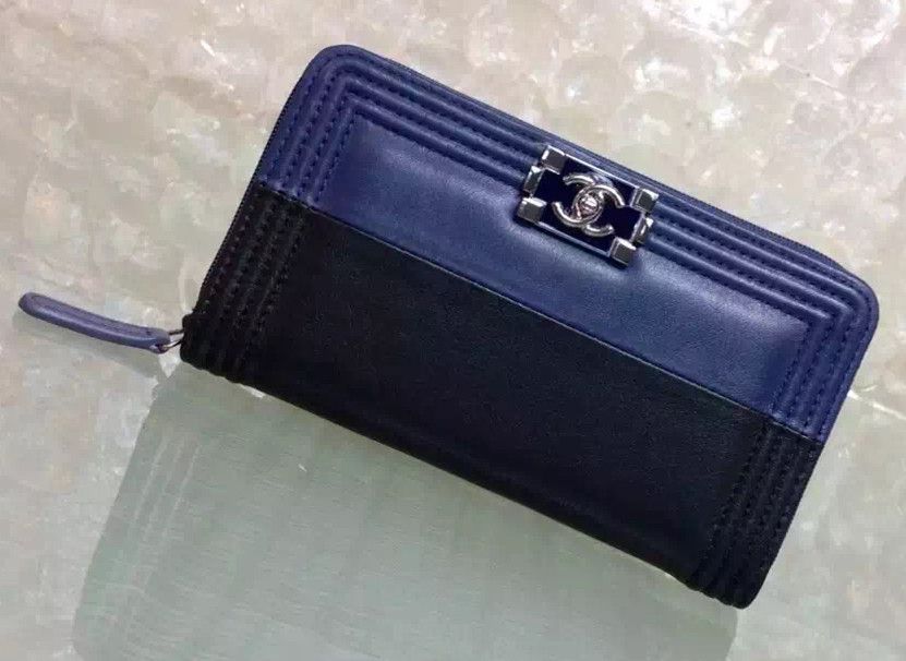 Chanel BOY BICOLORE VITELLO zippato piccolo raccoglitore nero / blu