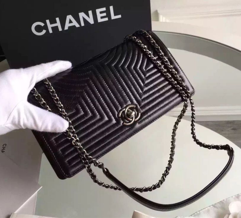 Chanel Geometirc Wa x in pelle di vitello Borse Flap Nero Primavera