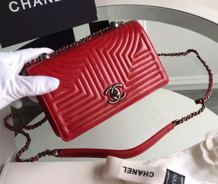 Chanel Piccola Geometirc Wa x in pelle di vitello Borse Flap primavera rosso