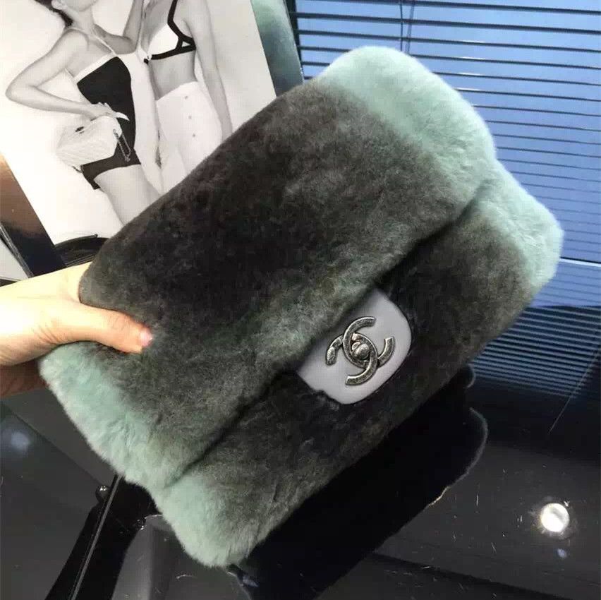 Chanel Orylag pelliccia e pelle di agnello Borse Flap verde