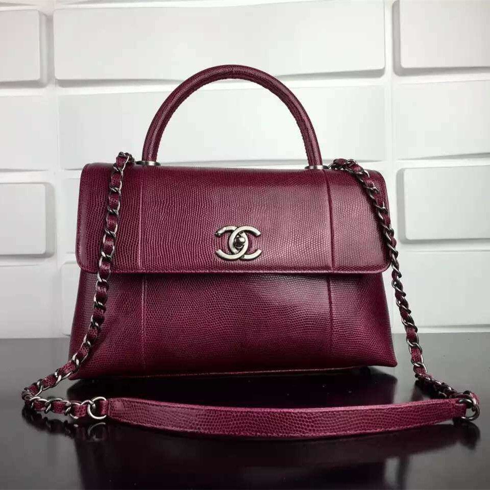 Chanel maniglia superiore Lizard modello Flap Shoulder medio / grandi sacchetti Red /