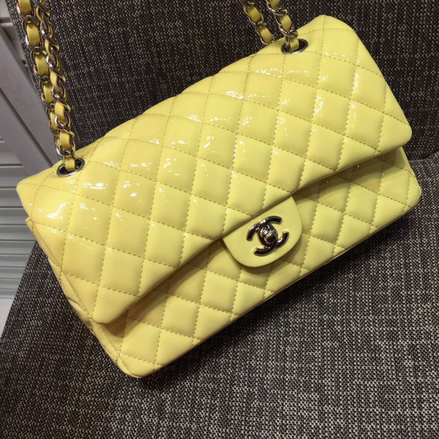 Chanel Giallo Patent Leather borse Media Classic Flap