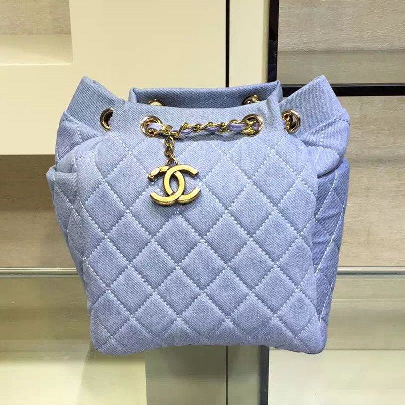 Chanel LAVATO borse DENIM coulisse BLU