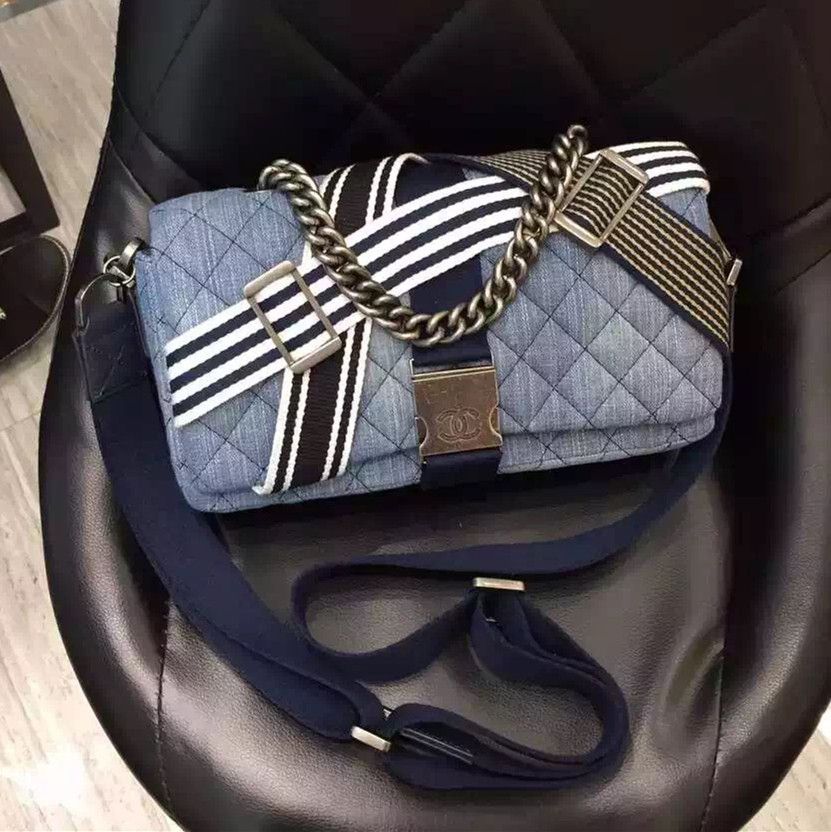 Chanel Denim e Toile Flap Borse Navy Blue & amp; Bianco primavera-estate