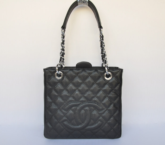 50994 Chanel Caviale Nero Pelle Bovina Con Catena In Metallo Argento