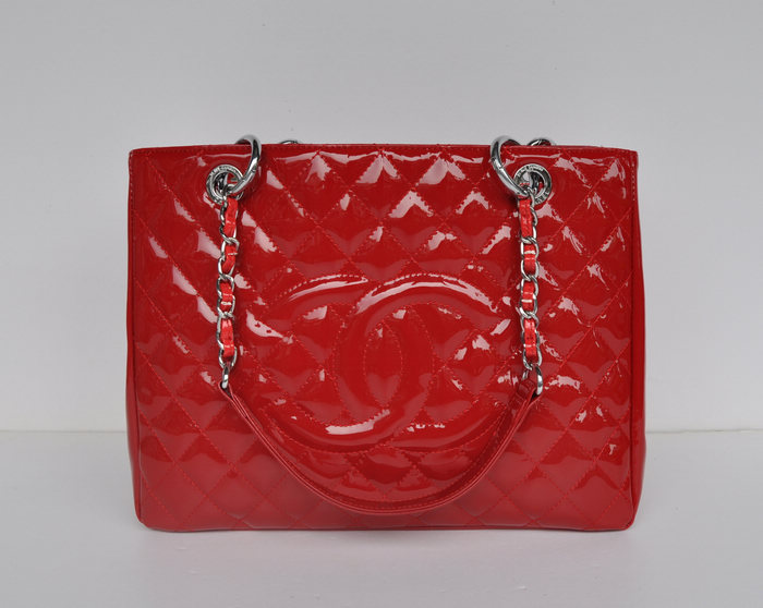 50995 Rosso Brevetto Chanel Catena Di Metallo In Pelle Argento