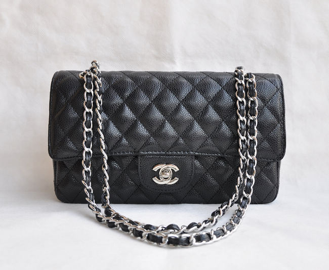 Chanel 1112 Nero Palla Argento Sottile Catena Nera Li