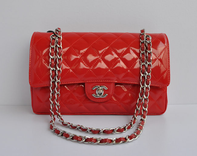 Chanel 1112 Rosso Brevetto Catena In Argento Pelle