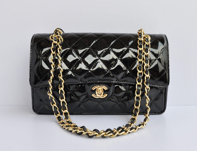 Chanel 1112 Vernice Nera Catena Oro Pelle