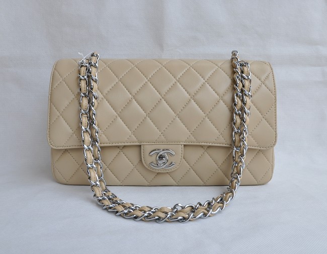 Chanel A1113 Beige Hardware Argento Pelle Di Agnello