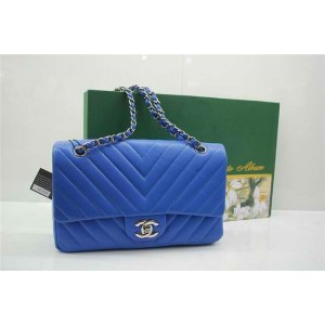 Borse Chanel 255 Classic Flap Blu Chevron Quilted Agnello