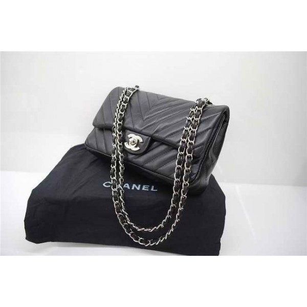 Chanel 255 Borse Classic Flap In Pelle Di Agnello Nero Chevron