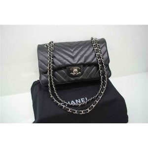 Chanel 255 Borse Classic Flap In Pelle Di Agnello Nero Chevron