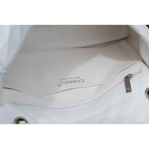 Chanel 255 Classic Flap Borse Pelle Di Agnello Bianco Chevron Q