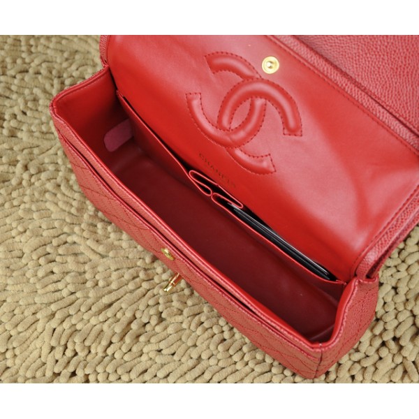 Chanel A01112 Borse Classic Flap In Caviar Red Con Hardware Oro