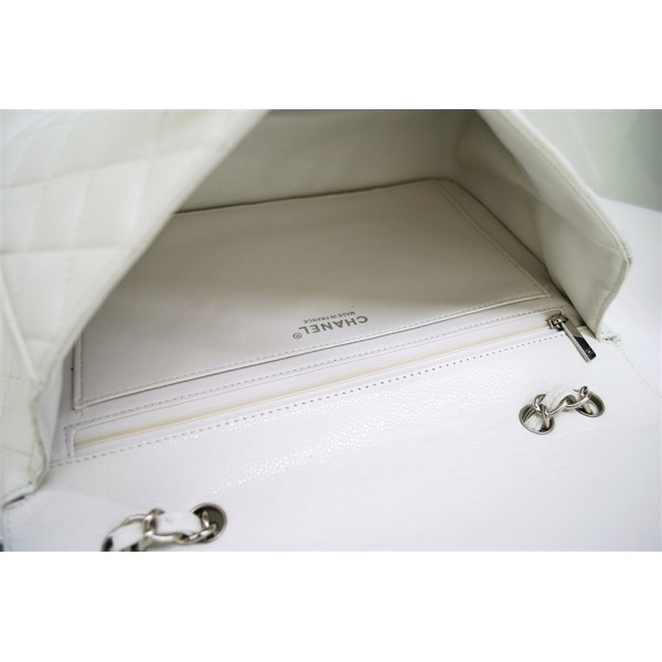 A47600 Chanel White Caviar Leather Borse Jumbo Flap Con Shw