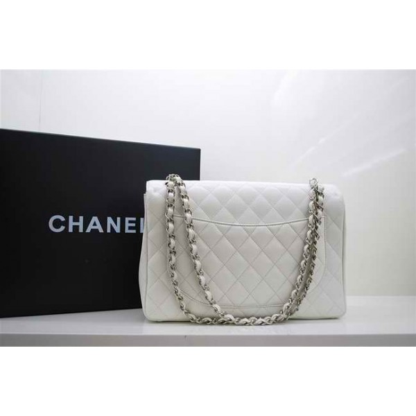 A47600 Chanel White Caviar Leather Flap Borse Maxi Con Silver Hw