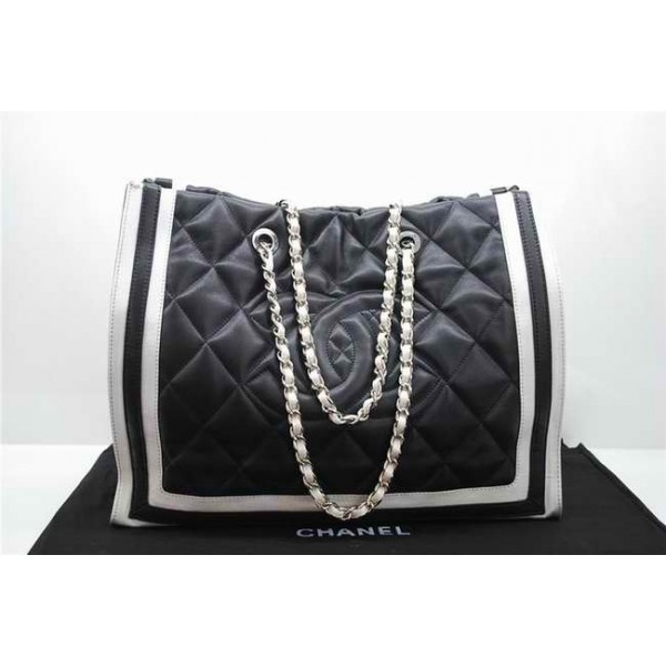 Borse Chanel 36047 Agnello Nero Con Doppia Firma Logo C