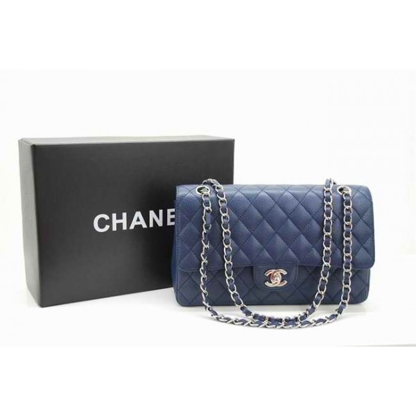 Borse Chanel A01112 In Pelle Caviar Blue Con Hardware Argento