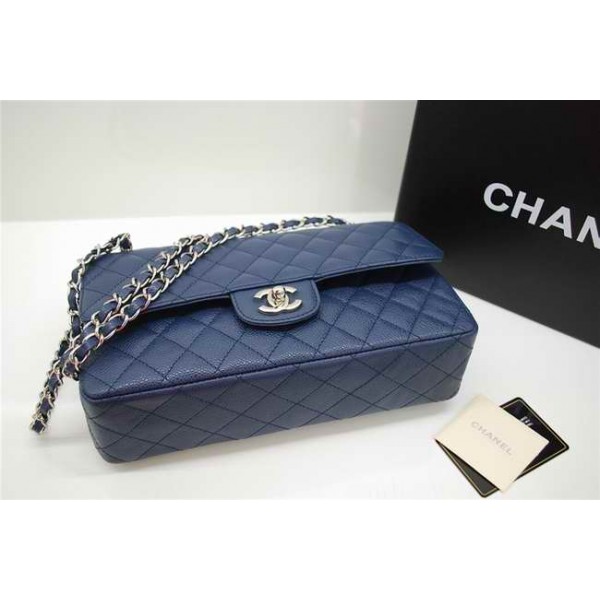 Borse Chanel A01112 In Pelle Caviar Blue Con Hardware Argento