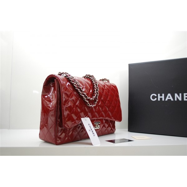 Borse Chanel A47600 Flap In Pelle Verniciata Rossa Maxi Con Silv