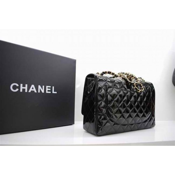 Borse Chanel A47600 Maxi Flap In Vernice Nera Con Oro Hw